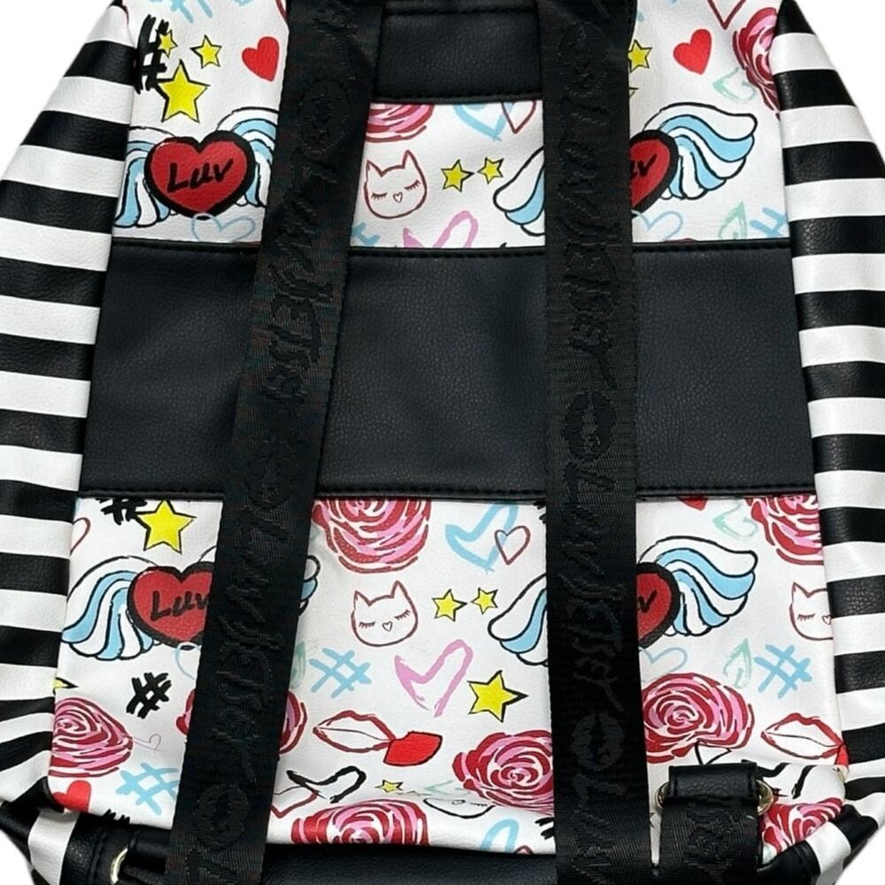 Betsey Johnson Luv Betsey White and Pink Black Striped Backpack - Picture 5 of 5